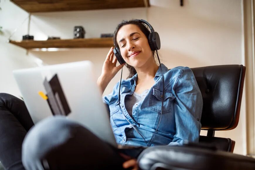 She is listening music. Listening to music. listen to the music. enjoy listening to music. she is listening to music.