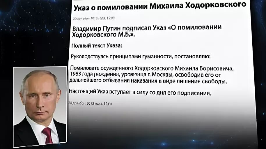 Указ о помиловании. Помилование Ходорковского.