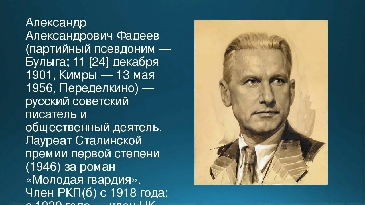 Писателе александре фадееве. Портрет Фадеева.