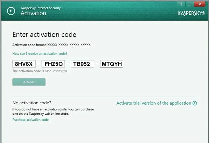 Enter activation code