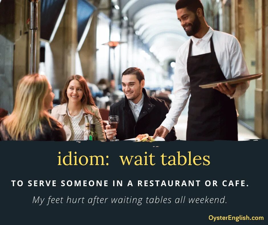 Waiting table. Table wait. Tip the waiter. Bring to the Table idiom.