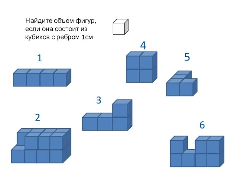 Найди сколько кубиков. Фигуры из кубов. Нахождение объема фигур. Объемные фигуры из кубиков. Объем фигур из кубиков.