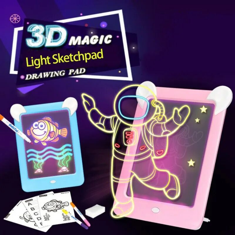 Magic pad купить. Светодиодный планшет для рисования Magic Sketchpad. Волшебная доска для рисования. Волшебный планшет для рисования с подсветкой. 3д планшет для рисования детский.