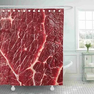 Red Beef Shower Curtain Waterproof Meat Raw Food Meal Steak Bathroom Curtains Wi