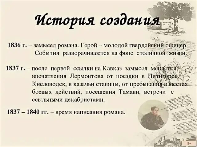 История создания герой нашего времени Лермонтов.