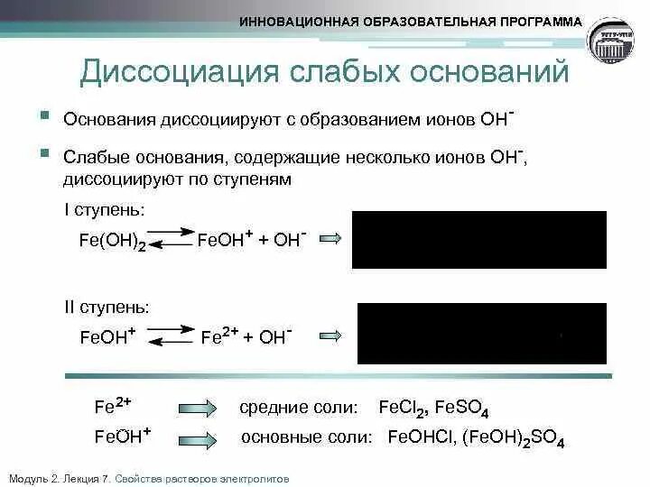 Fe oh 2 образуется при взаимодействии. Диссоциация слабых оснований. Fe Oh 2 уравнение диссоциации. Диссоциация оснований Fe Oh 2. Fe Oh диссоциация.