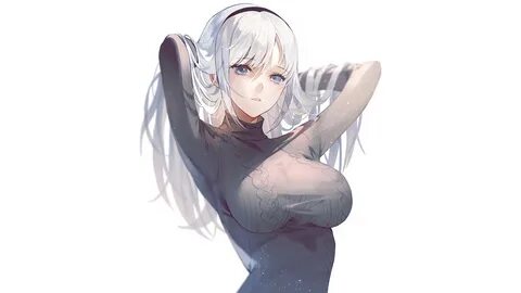 Madan no Ou to Vanadis. blue. white hair. bare midriff. red eyes. big boobs. anim...