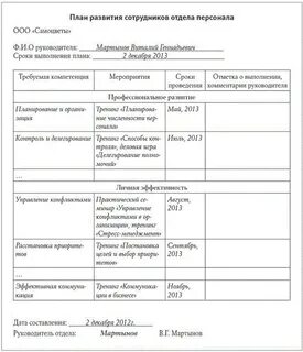 План развития на рабочем месте