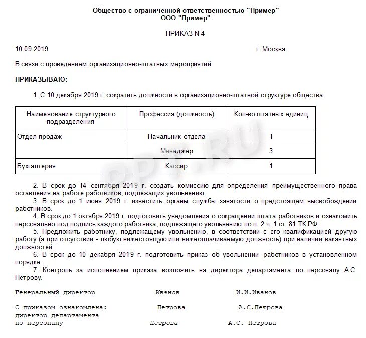 Приказ на сотрудника по сокращению Штатов образец. О сокращении численности и штата работников приказ. Образец приказа о сокращении должности в организации. Приказ о сокращении Штатов образец и образец.