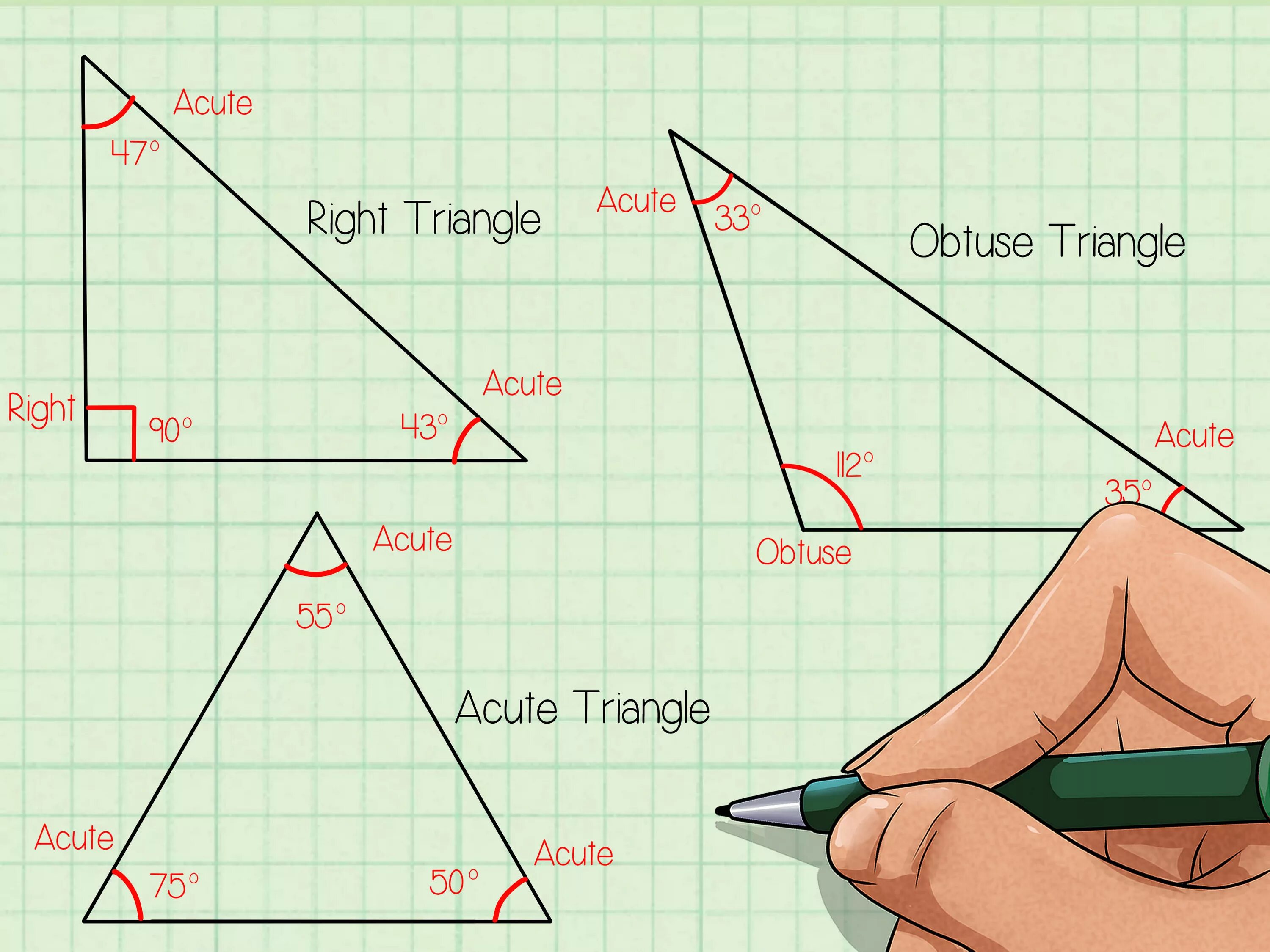 Right angled triangle. Obtuse triangle. classify triangles. acute triangle. acute obtuse right angles.