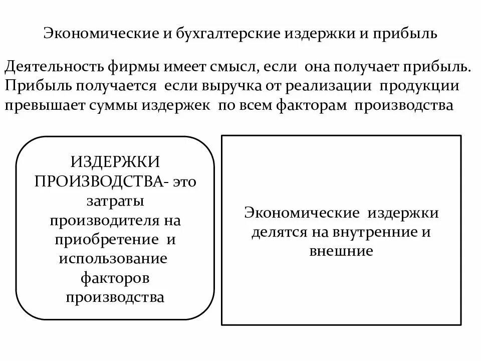 Издержки фирмы бухгалтерские и экономические. Бухгалтерские и экономические издержки и прибыль фирмы. Издержки производства бухгалтерские и экономические издержки. Экономические и бухгалтерские издержки и прибыль таблица.