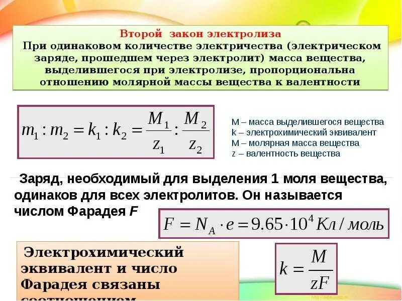 Закон фарадея 8 класс. Второй закон фарадея (закон электролиза). 2 закон фарадея для электролиза. закон фарадея химия электролиз. закон электролиза фарадея 1 закон.