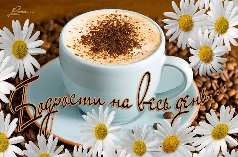 Прекрасного дня и бодрого настроения. Открытки бодрого утра и дня. хорошего настроения ромашки и кофе. доброе утро ромашки и кофе. пожелания доброго утра с ромашками.