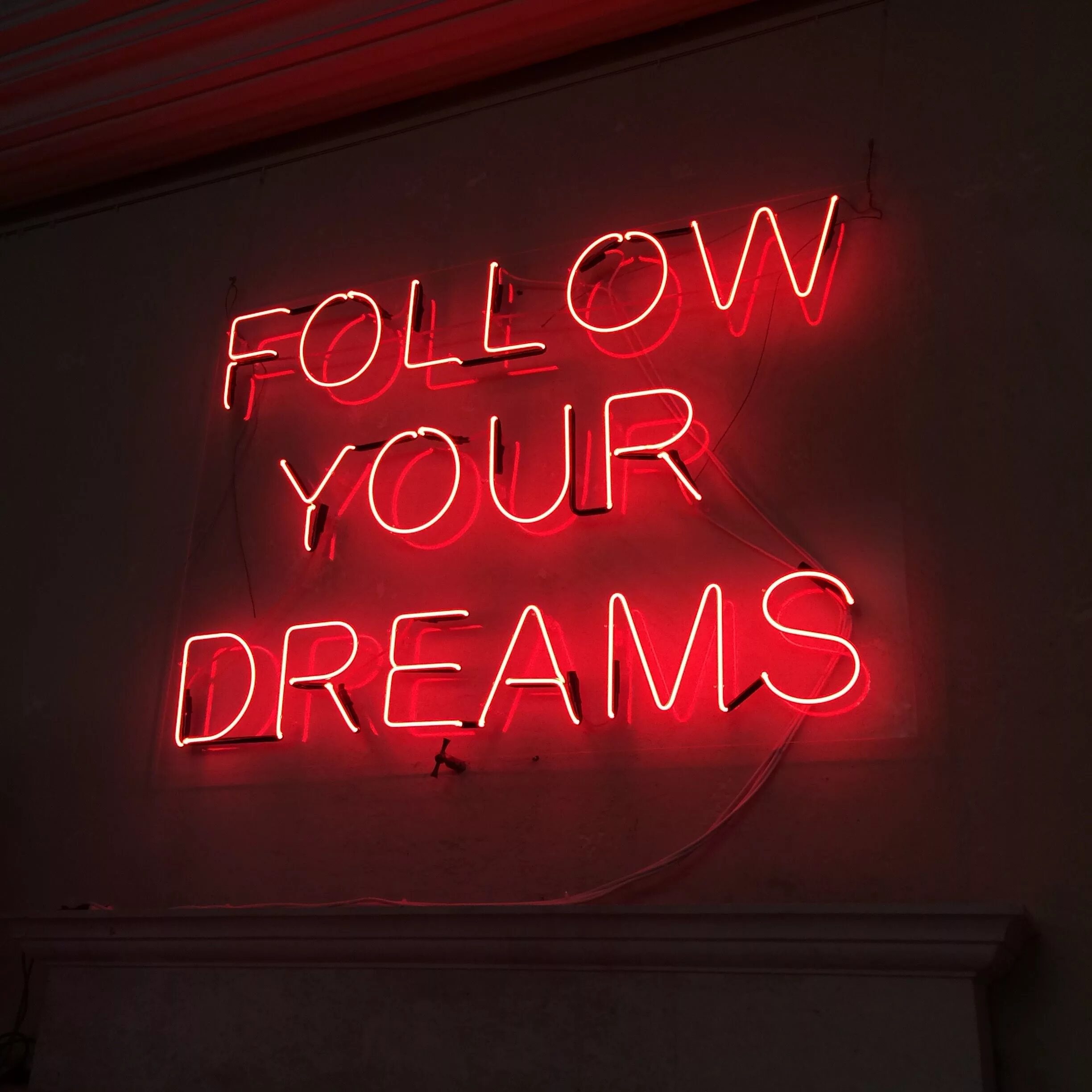 Виртуальная история любви. Красная неоновая надпись. Follow me dreams. Футболка follow the dream. Follow your dreams.