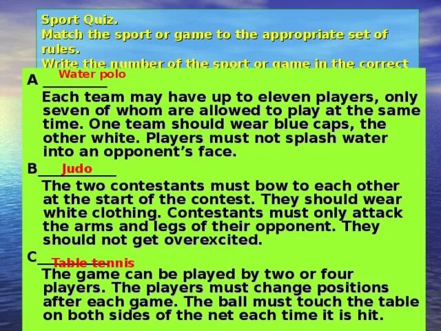 Тема Rules of Sport. Rules in Sport. Match the Sport or game to the. Rules in Sport games Lesson Plan Grade 5. Each a from 1 to 5