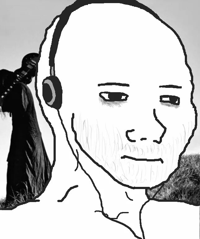 Why feel bad. Wojak ХЕСУС. Wojak в наушниках. Мемы с наушниками. Меп человек с наушниками.
