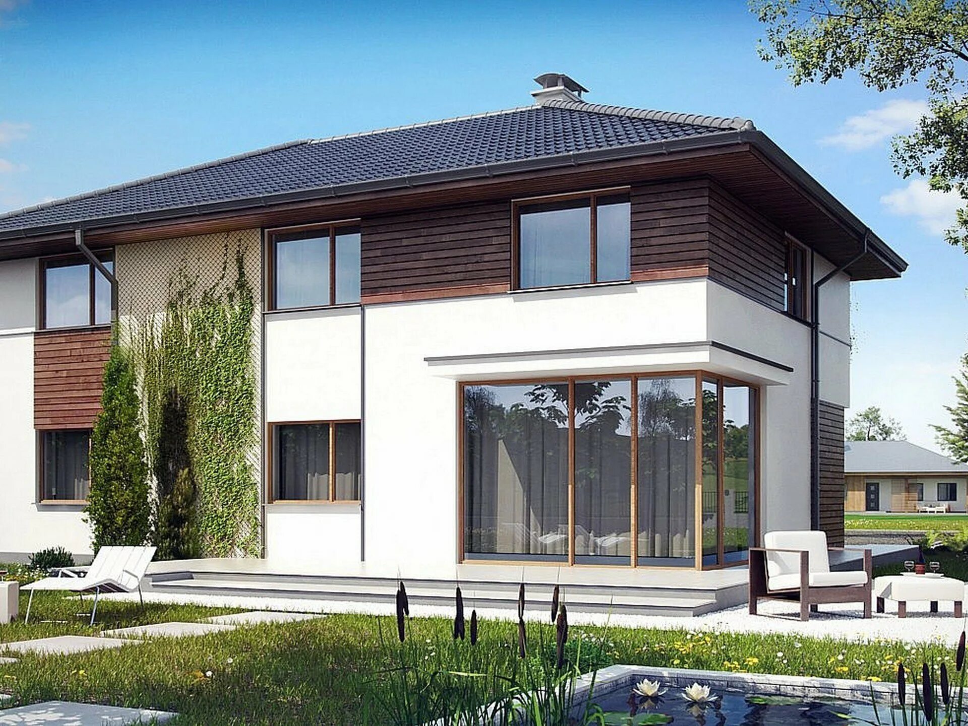 проект ск-4 гудвуд. прямоугольный дом отделка фасада. фасады домов. фасады двухэтажных домов. облицовка квадратного дома.