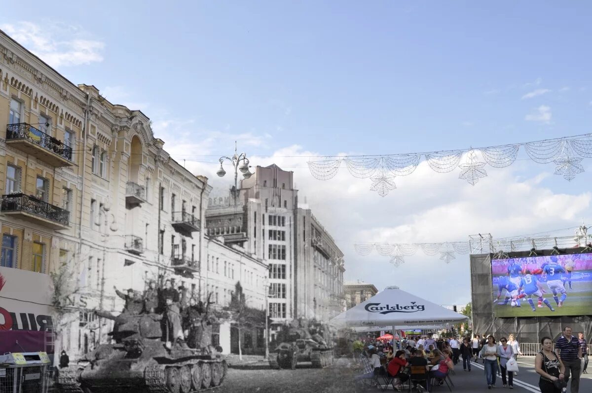 Киев Крещатик 1941. Крещатик в Киеве 1943. Киев Крещатик 2012.