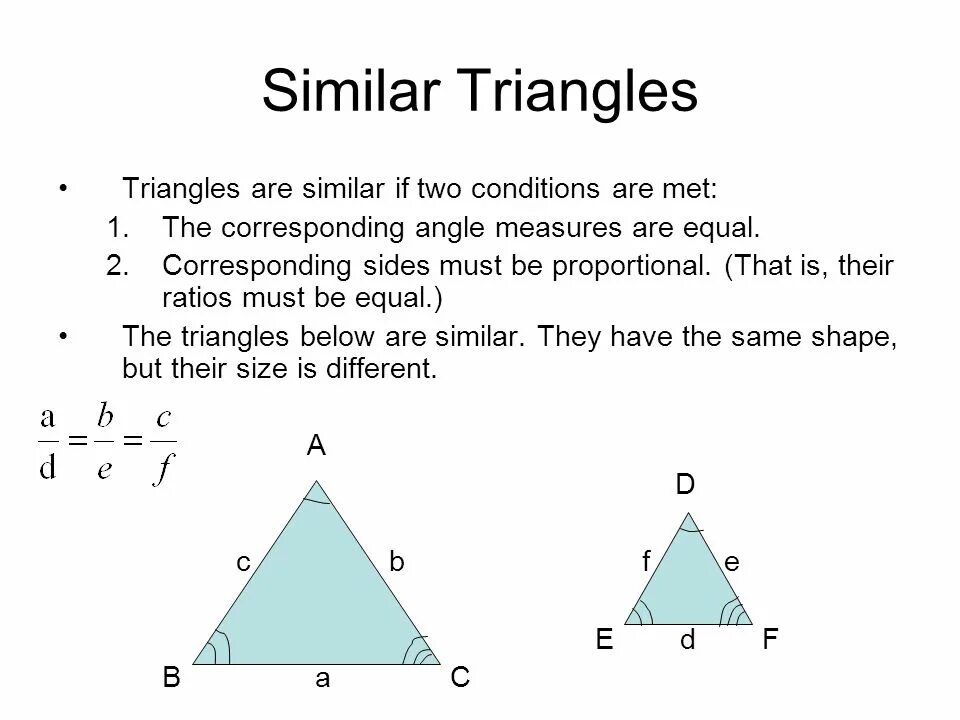 Equal triangles. Similarity of triangles. rules of triangle similarity. why are the two triangles similar islands have.
