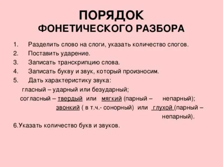 Порядок фанатического разбор. Порядок фонетического разбора. Порядок фонетического разбора слова. Правила фонетического разбора 5 класс. 5 класс фонетический анализ 1 слово