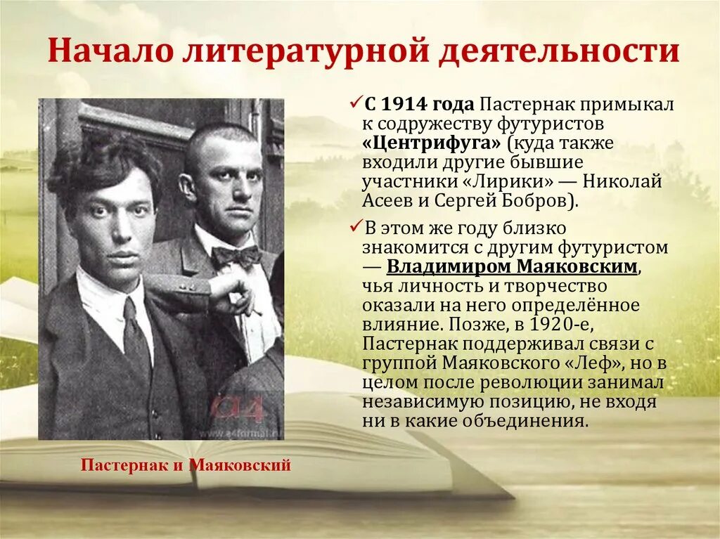 Блок какое литературное направление. Начало литературной деятельности. Начало литературной деятельности блока. Начало литературной деятельности Маяковского.