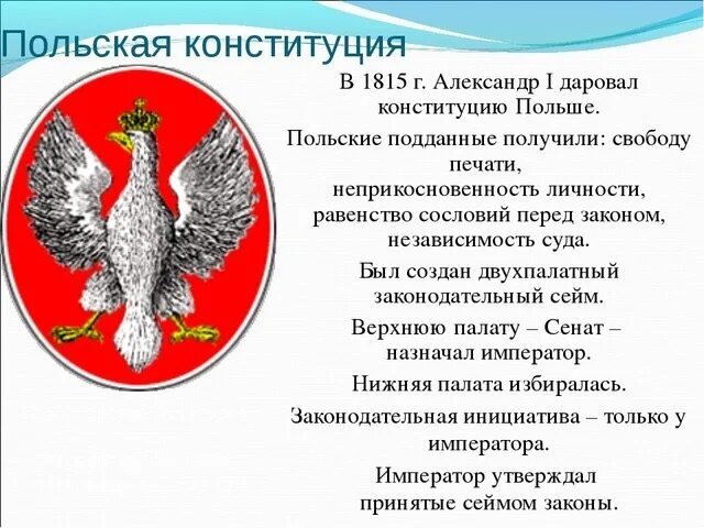 1815 Дарование Конституции царству польскому. Дарование Конституции Польше. Дарована Конституция Польше. 2 дарование конституции царству польскому