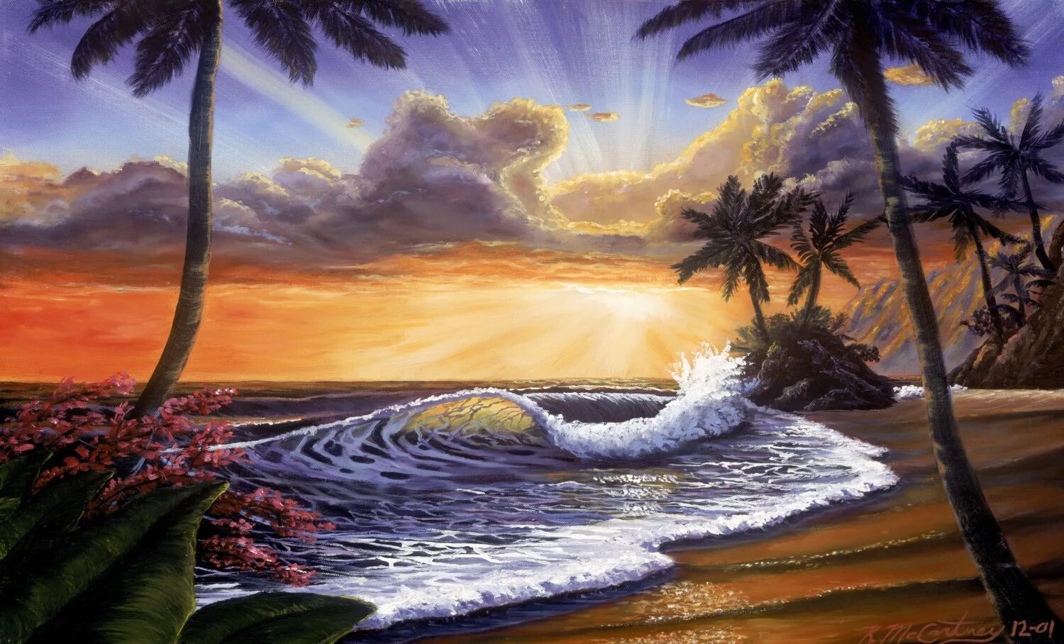 Гавайский художник Джон ол Хогью. Сказочное море. Тропики живопись. Пальмы живопись.