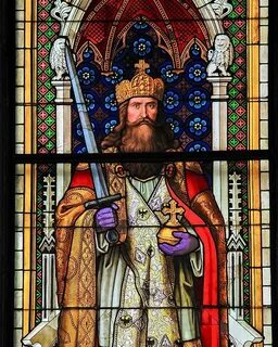 Stained glass in the Dom of Cologne, Germany, depicted Charlemagne as Holy ...