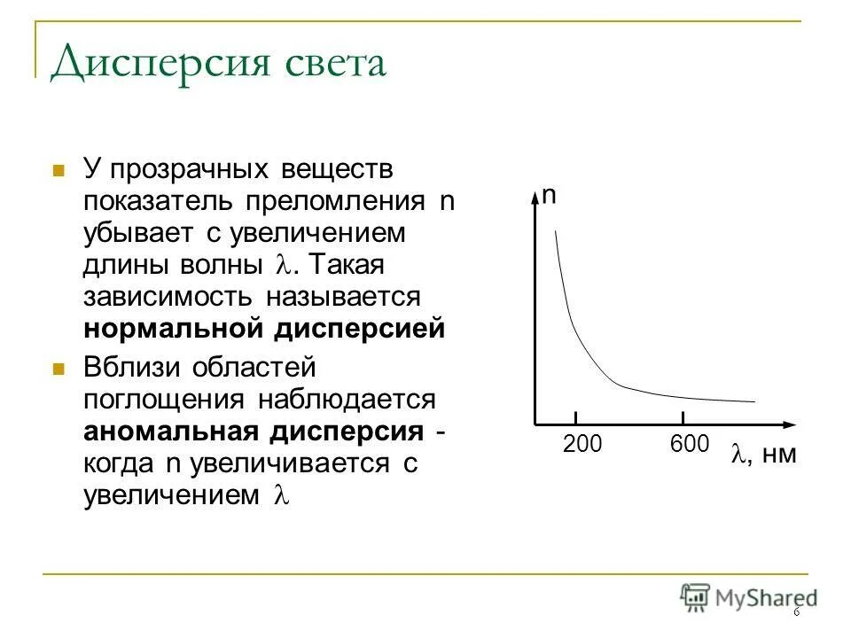 Зависимость показателя преломления света от его цвета. При аномальной дисперсии показатель преломления. Зависимость показателя преломления от длины волны света. Зависимость показателя преломления от длины волны. Нормальная дисперсия.