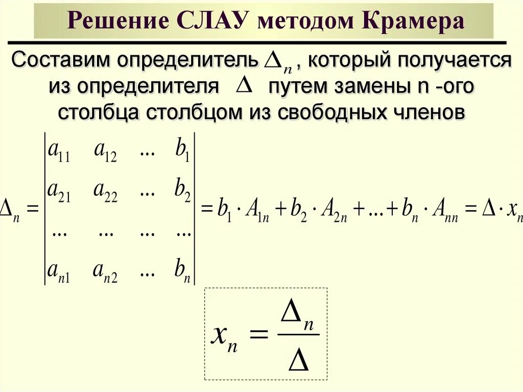 Решение системы методом крамера. Решение системы методом крамера