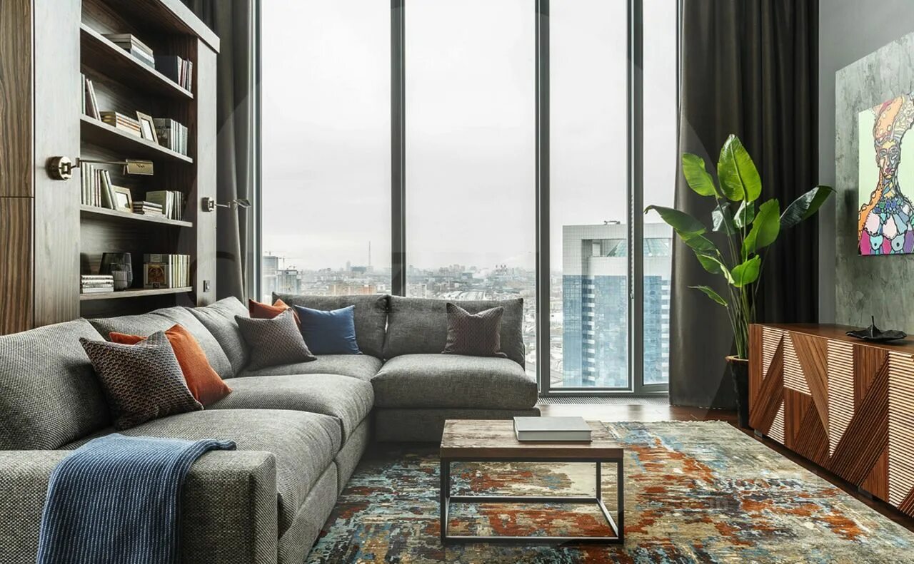 Московские квартиры интерьер Penthouse in Moscow by Shamsudin Kerimov Проекты домов, Квартира, Гостиная с отк