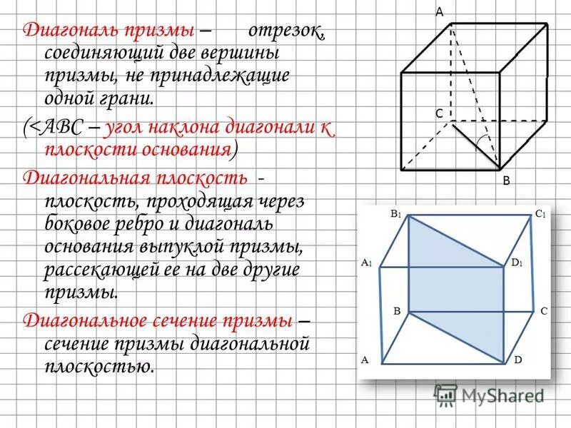 Отрезок соединяющий две вершины не принадлежащие одной. Диагонали граней призмы. Отрезок соединяющий две вершины не принадлежащие одной. Отрезок соединяющий две вершины не принадлежащие одной. Диагональ гексаэдра.