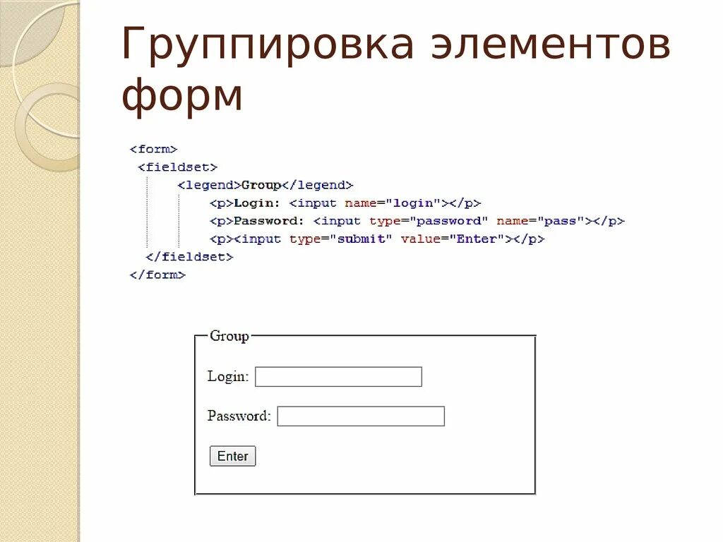 Русский элемент формы. Html группа элементов формы. Html группировка элементов. Основные элементы сайта. Группирование элементов форм CSS.