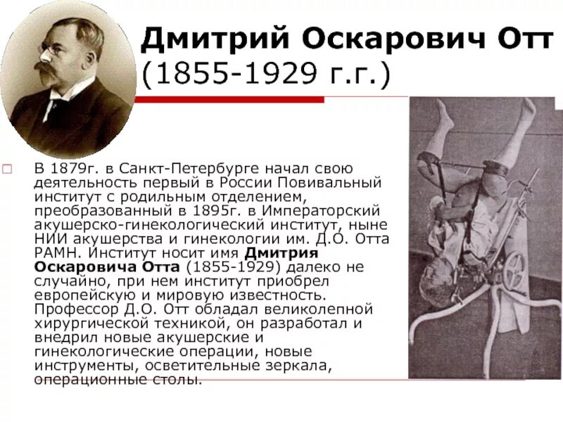 Д. О. Отт (1855—1929). Отто акушерства