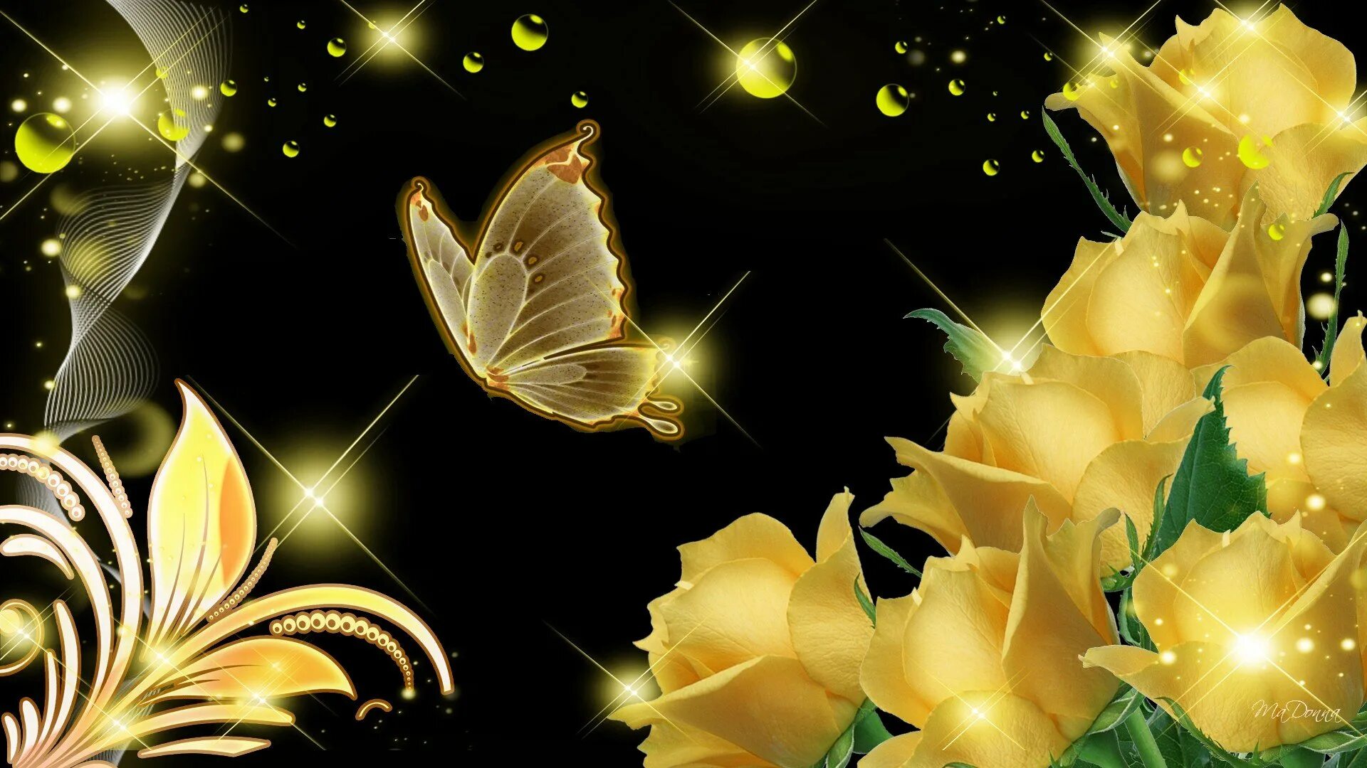 Золотые цветы живые. Золотая бабочка. Мерцающие картинки на рабочий стол. Золотые бабочки на черном фоне.