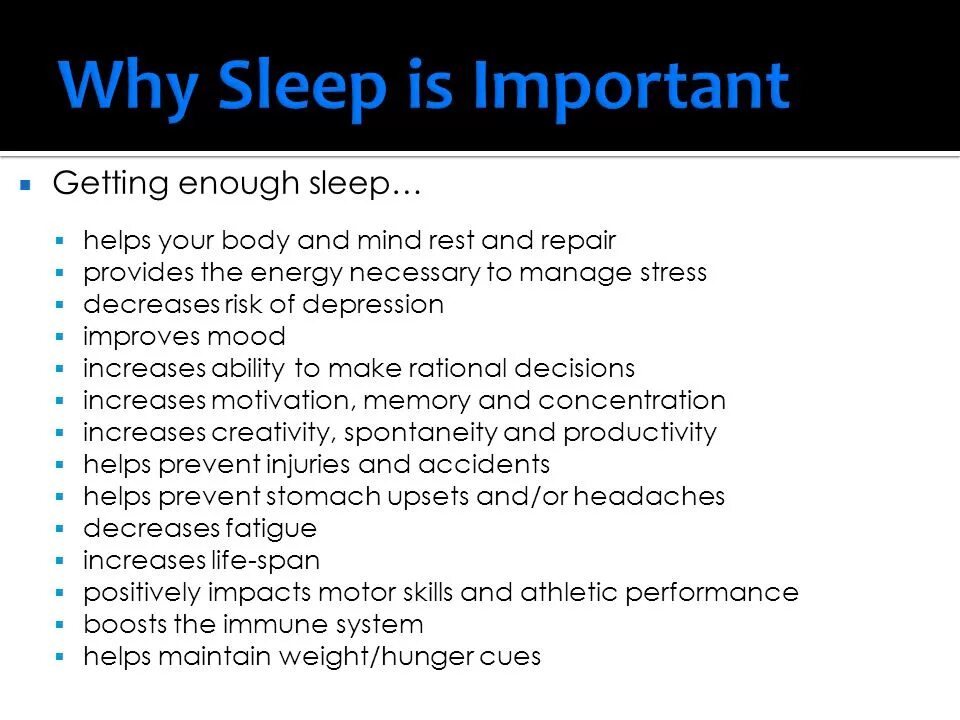 Import sleep. Why Sleep is important. Importance of Sleep. Why do we Sleep?. Getting enough Sleep.