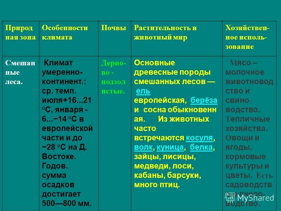 Климатические характеристики тайги. Зона смешанных широколиственно-хвойных лесов таблица. Тайга смешанные леса широколиственные леса таблица. Природная зона смешанные и широколиственные леса таблица. Природные зоны климат почвы растительность животные.