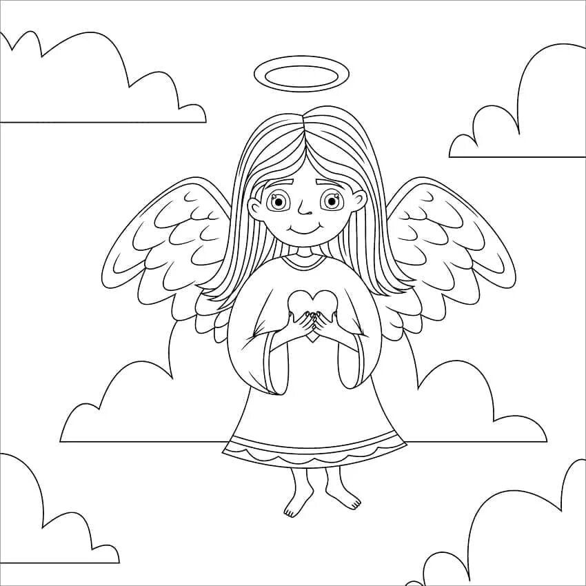 Cute Angel with Bunny. Coloring Book Illustration Stock Vector - Illustration of