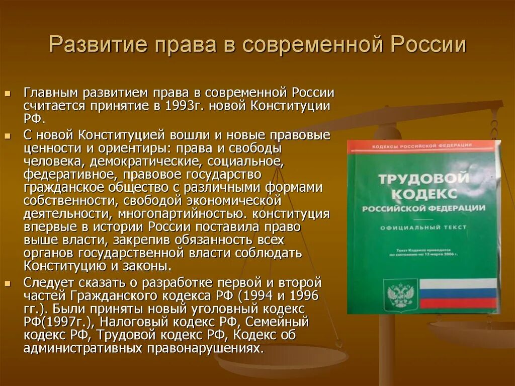 Проблемы развития законодательства. Современное российское право.