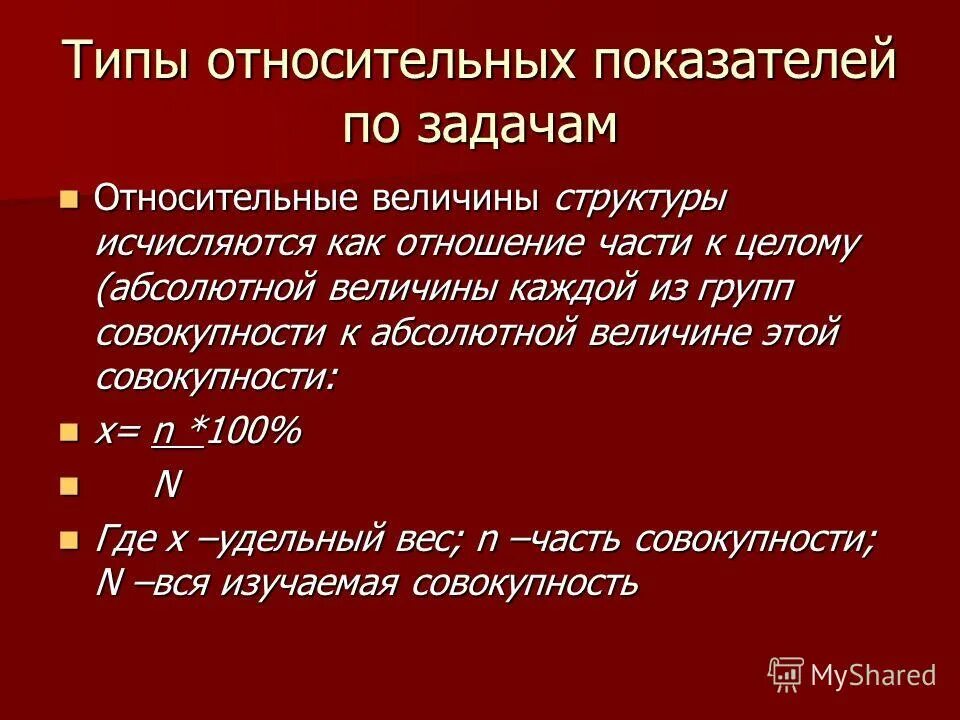 Группы относительных показателей