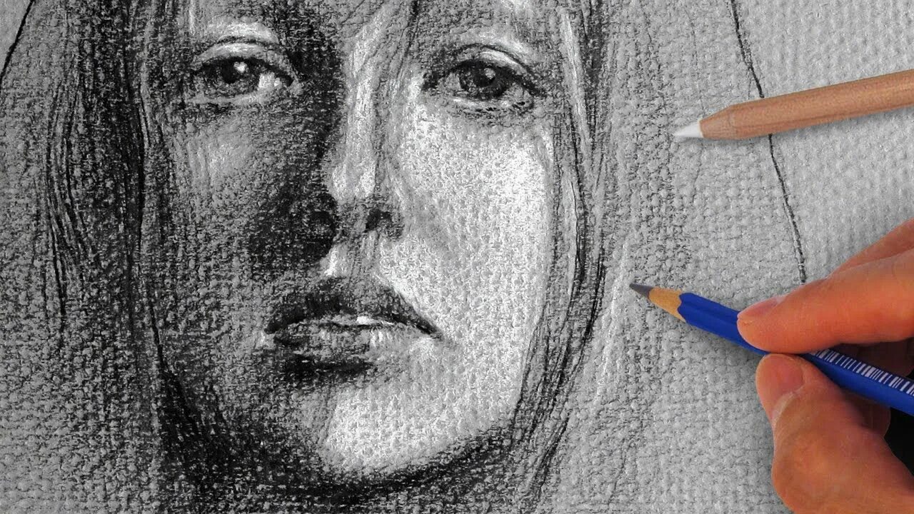 Видео портрет. Рисунки карандашом на серой бумаге. How to draw portrait. How to draw portrait by Pencil. Simple Pencil portrait how to.