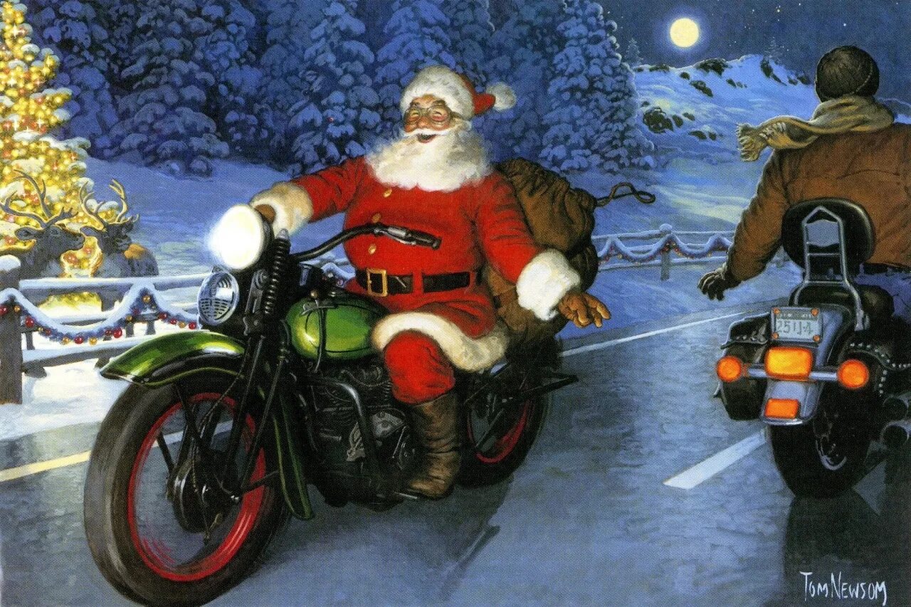 Новый год бро. Новый год мотоцикл. Дед Мороз на мопеде. Дед Мороз на мотоцикле.