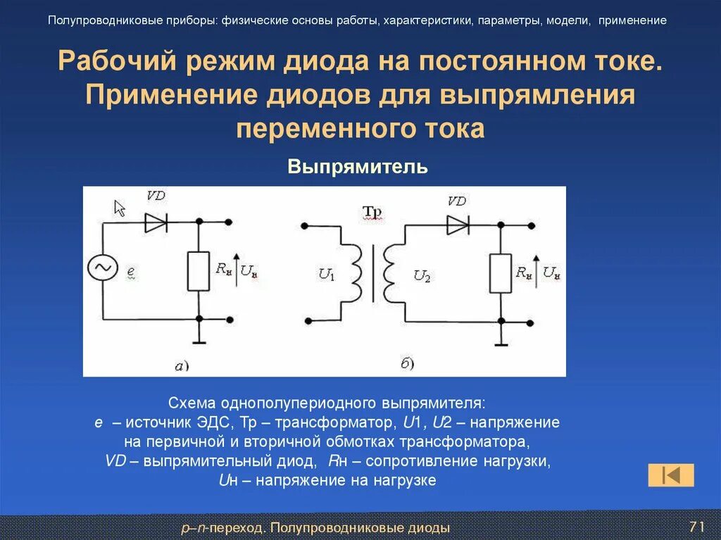 Выпрямление тока диодом. Выпрямление переменного тока на диодах. Схема работы полупроводникового выпрямителя. Полупроводниковые приборы диоды и транзисторы. Физические основы включают