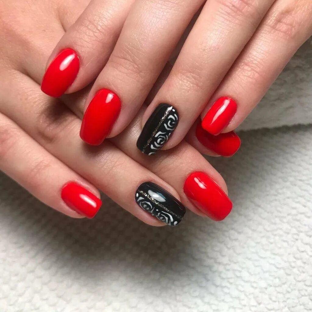 Фото ногтей красные с черным
