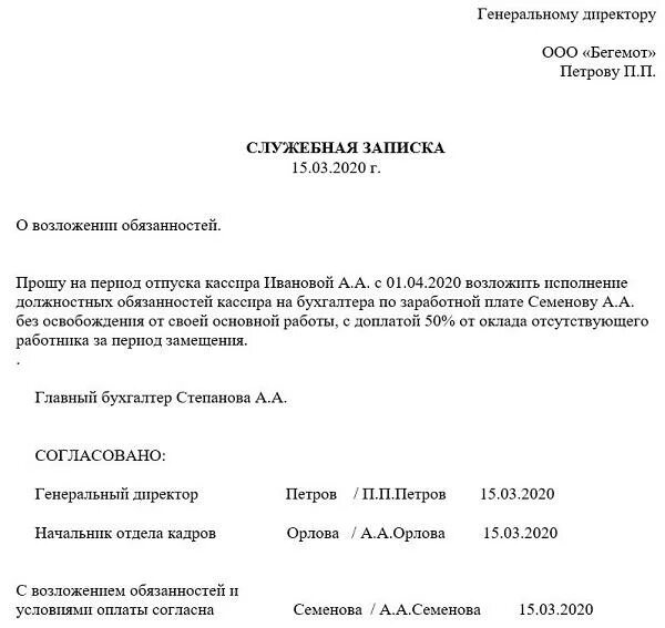 Надбавка директору. Служебная записка замещение сотрудника. Служебная записка о возложении обязанностей шаблон. Служебная записка о работе во время больничного. Служебная записка на замещение в отпуске.