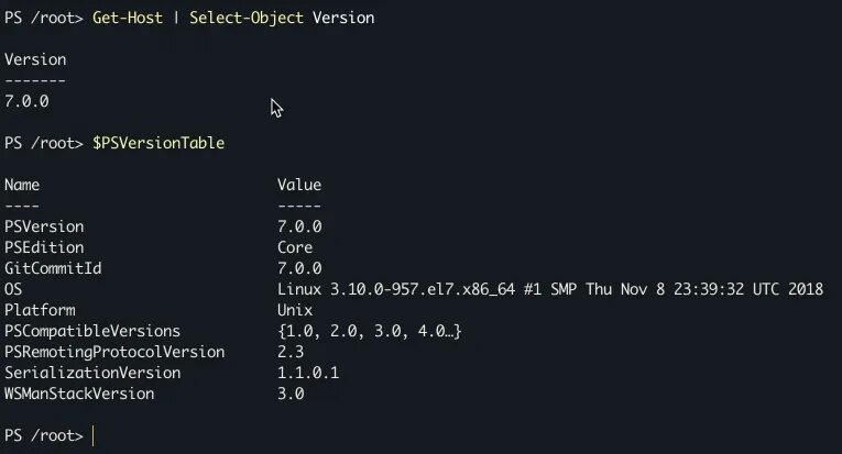 Get host. Get-variable -name psversiontable -valueonly.