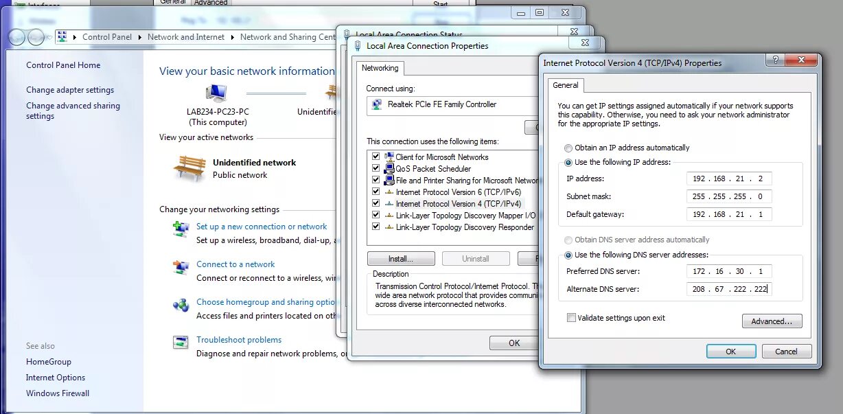 Network internet settings