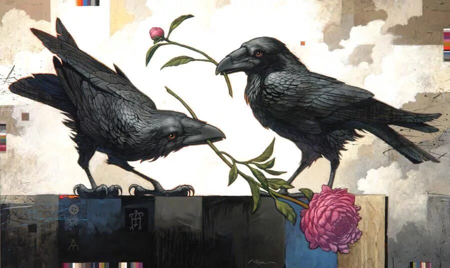 Рисунок ворон и ворона. Craig Kosak художник. Craig Kosak картины. Craig Kosak картины ворон. Ворон на ветке.