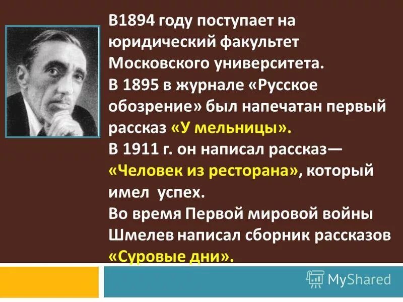 В какое время происходит становление писателя. Портрет Ивана Шмелева. О творчестве писателя и.с.Шмелева. Портрет русского писателя и. шмелёва.