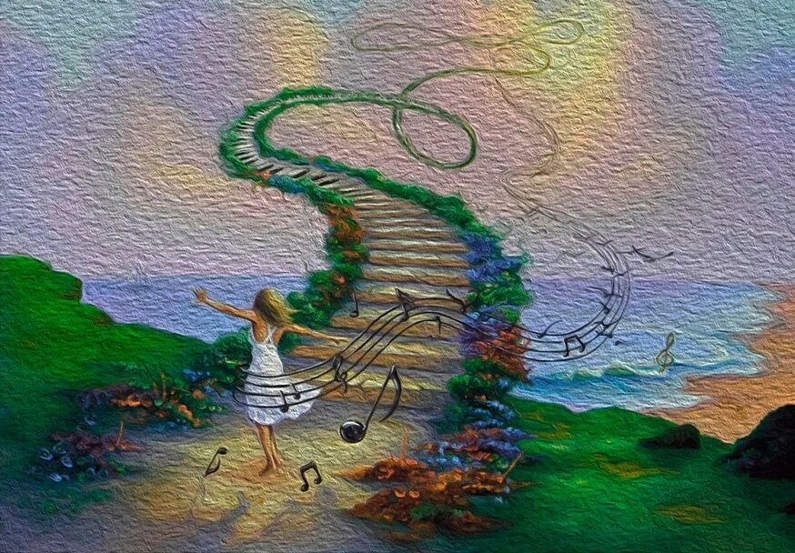 Открытка новая жизнь. Джим Уоррен (Jim Warren) (р.1949). Лестница в небо Джим Уоррен. Мечта рисунок. Фантазийные рисунки.